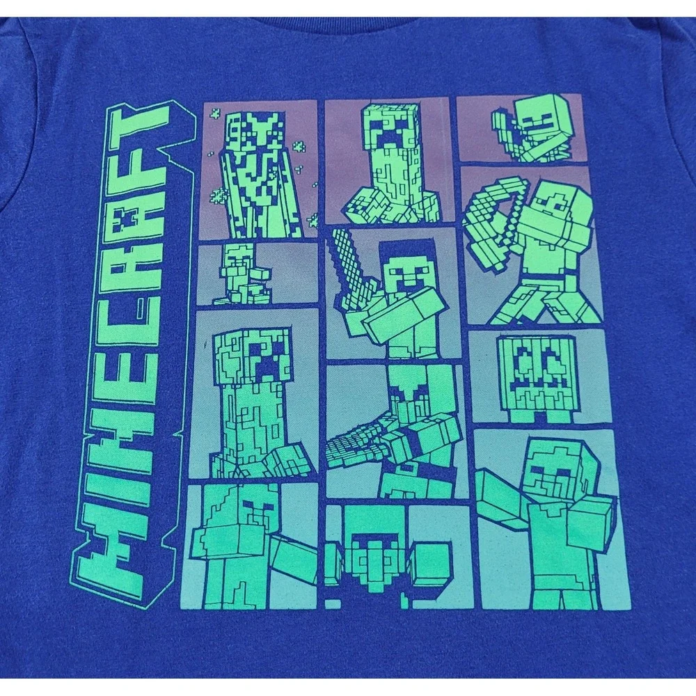Minecraft Boys Grid Short Sleeve Graphic Print Blue T-Shirt Size M (8)